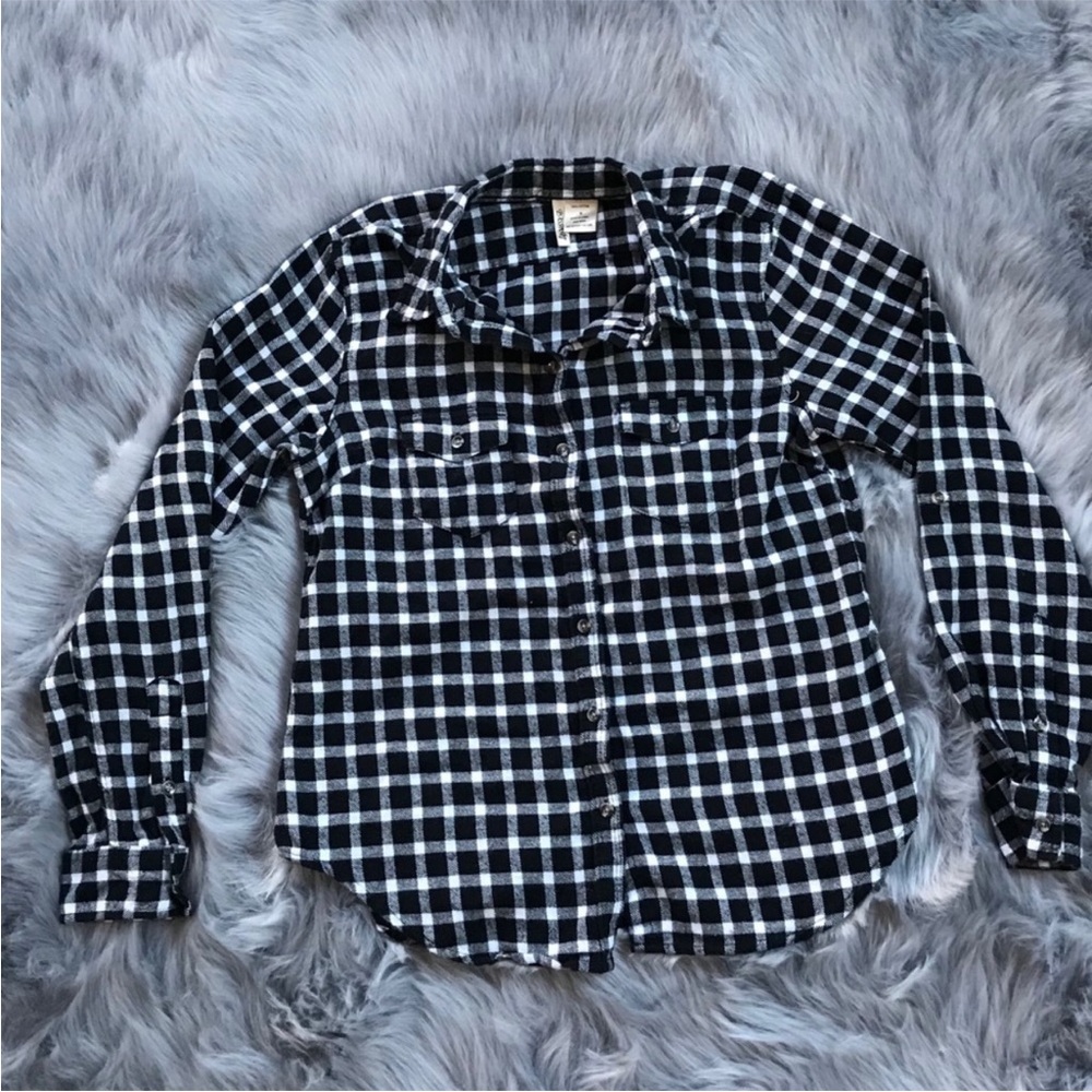 Black and White Flannel Button Down blouse